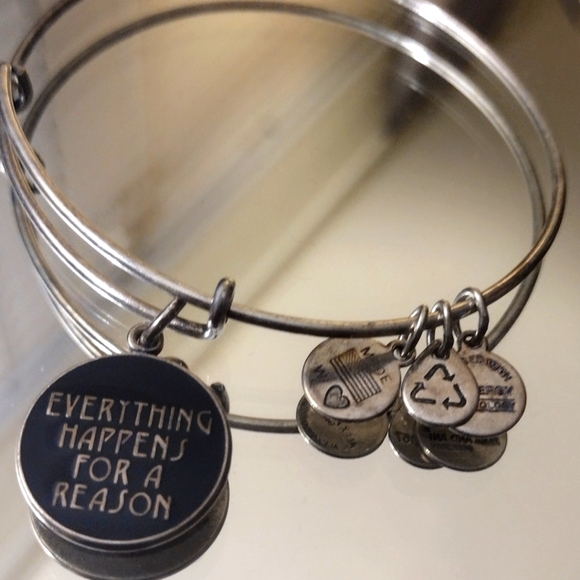 Alex And Ani Set Of 3 Words Silver Adjustable Bangles - Picture 3 of 10